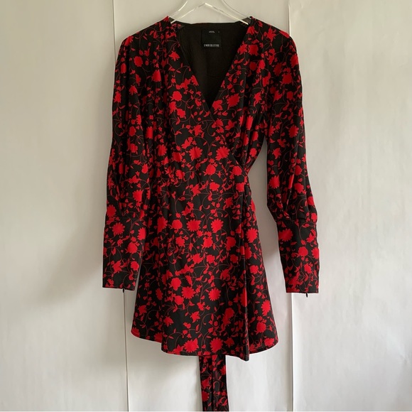 C/Meo Collective Opacity Floral wrap dress Black with  red chili floral - Picture 6 of 14